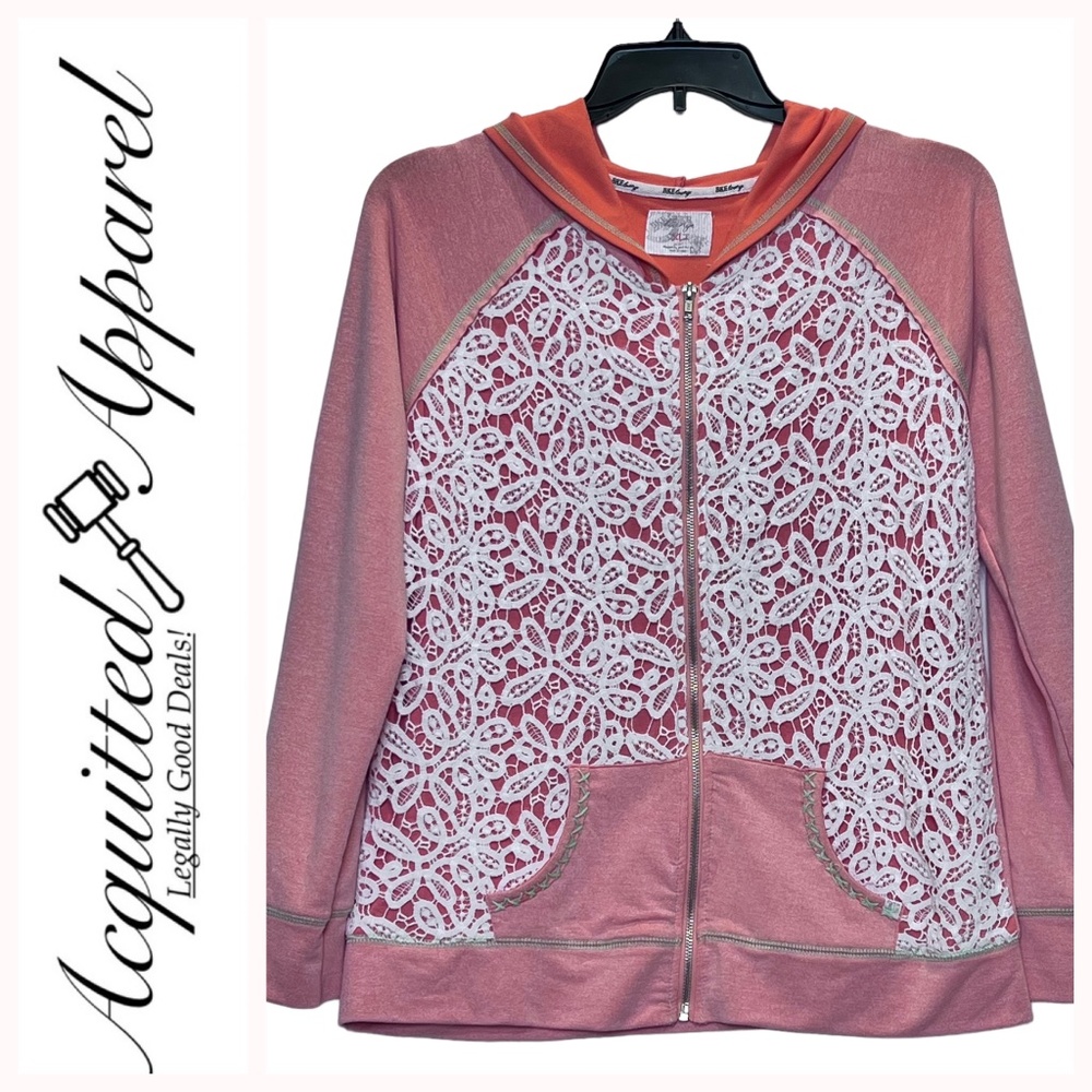 BKE Lounge Floral Crochet Lace Zip Up Hoodie